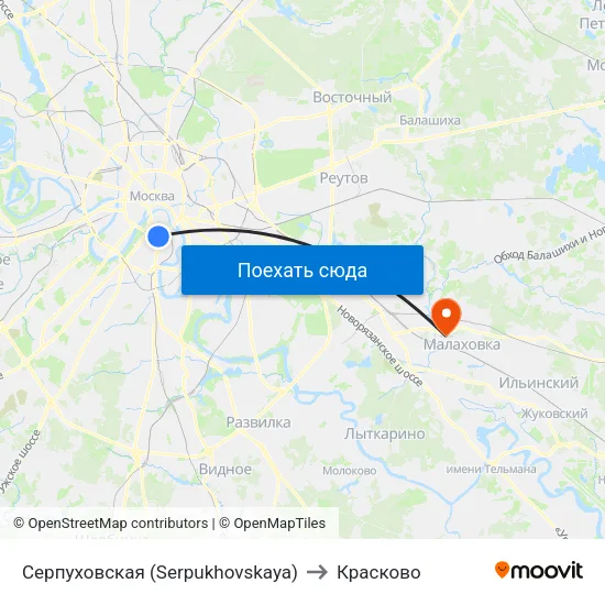 Серпуховская (Serpukhovskaya) to Красково map