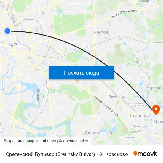 Сретенский Бульвар (Sretinsky Bulvar) to Красково map