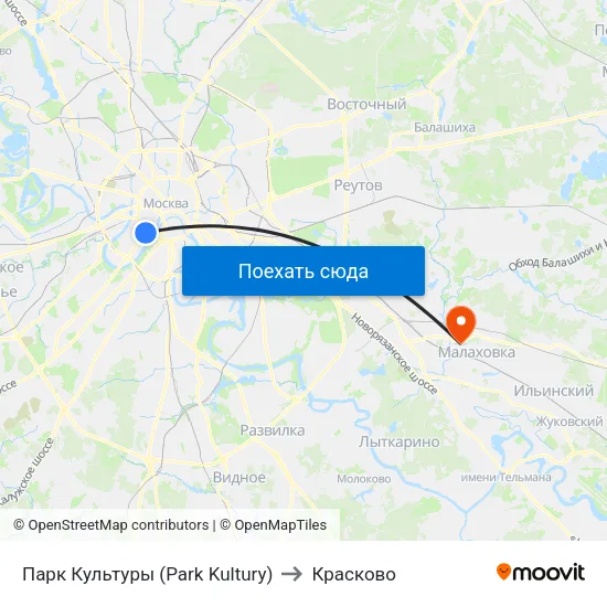 Парк Культуры (Park Kultury) to Красково map