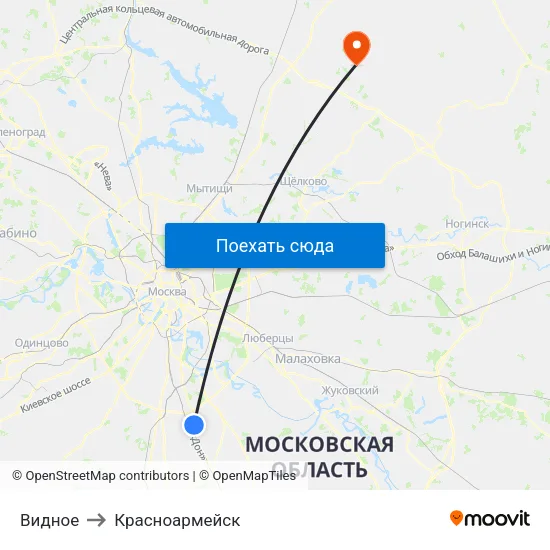Видное to Красноармейск map