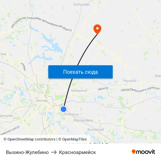 Выхино-Жулебино to Красноармейск map