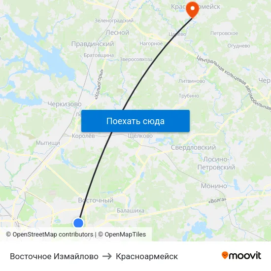 Восточное Измайлово to Красноармейск map