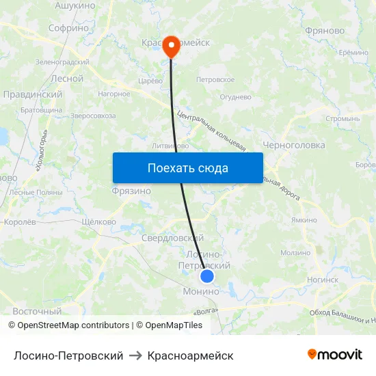 Лосино-Петровский to Красноармейск map