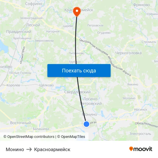 Монино to Красноармейск map
