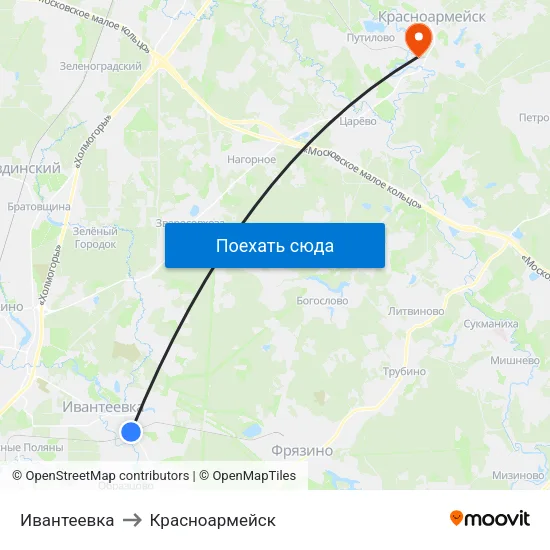 Ивантеевка to Красноармейск map