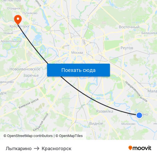 Лыткарино to Красногорск map