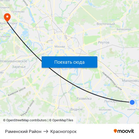 Раменский Район to Красногорск map