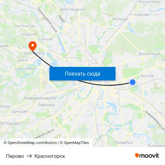 Перово to Красногорск map