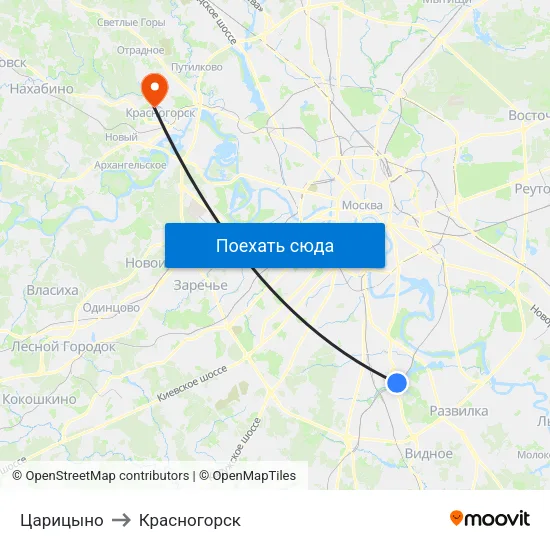 Царицыно to Красногорск map