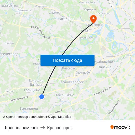 Краснознаменск to Красногорск map