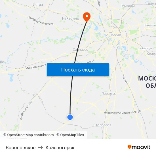 Вороновское to Красногорск map