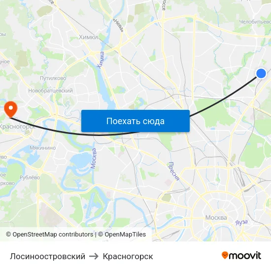 Лосиноостровский to Красногорск map