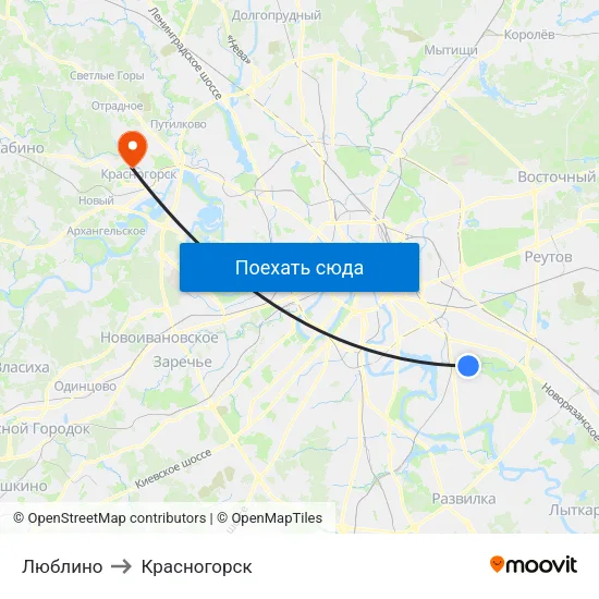 Люблино to Красногорск map