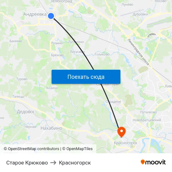 Старое Крюково to Красногорск map
