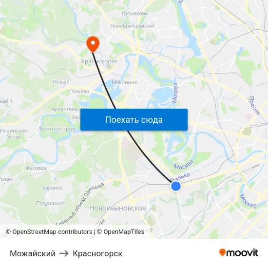 Можайский to Красногорск map