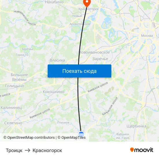 Троицк to Красногорск map