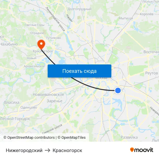 Нижегородский to Красногорск map