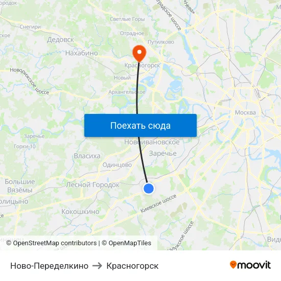 Ново-Переделкино to Красногорск map