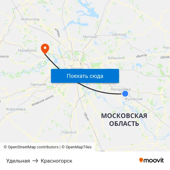 Удельная to Красногорск map
