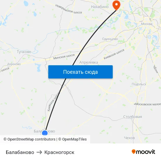 Балабаново to Красногорск map