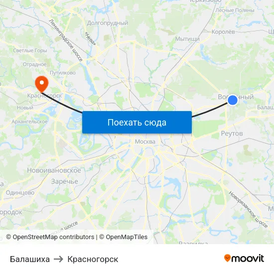 Балашиха to Красногорск map