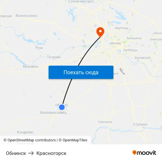 Обнинск to Красногорск map