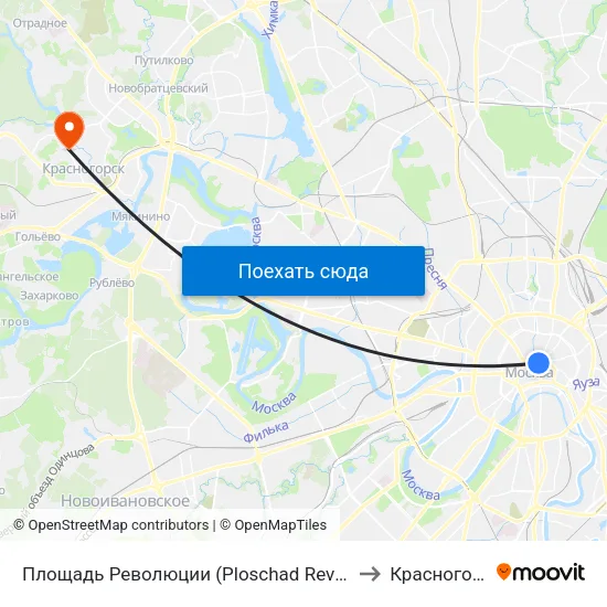 Площадь Революции (Ploschad Revolyutsii) to Красногорск map