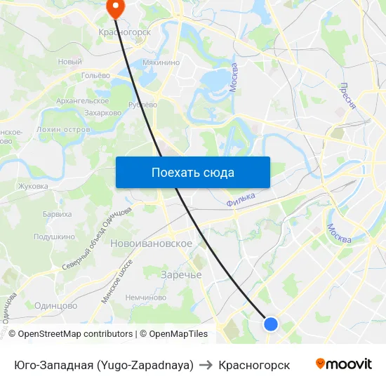 Юго-Западная (Yugo-Zapadnaya) to Красногорск map
