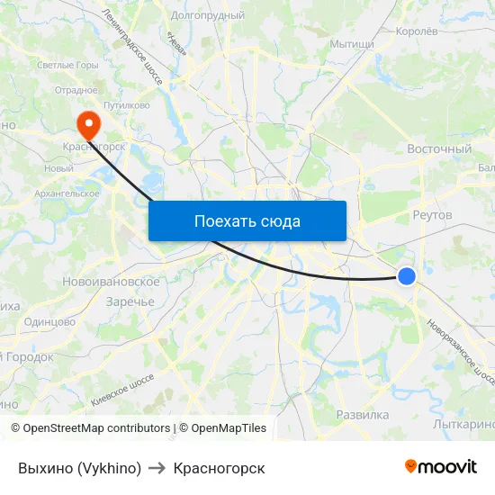 Выхино (Vykhino) to Красногорск map