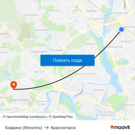 Ховрино (Khovrino) to Красногорск map
