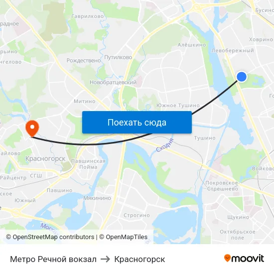 Метро Речной вокзал to Красногорск map
