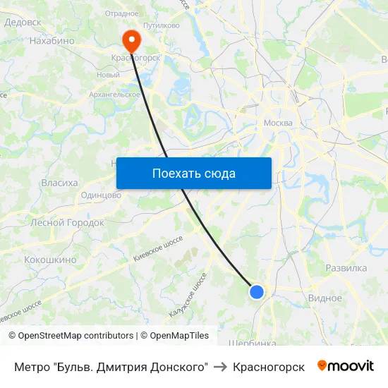 Метро "Бульв. Дмитрия Донского" to Красногорск map