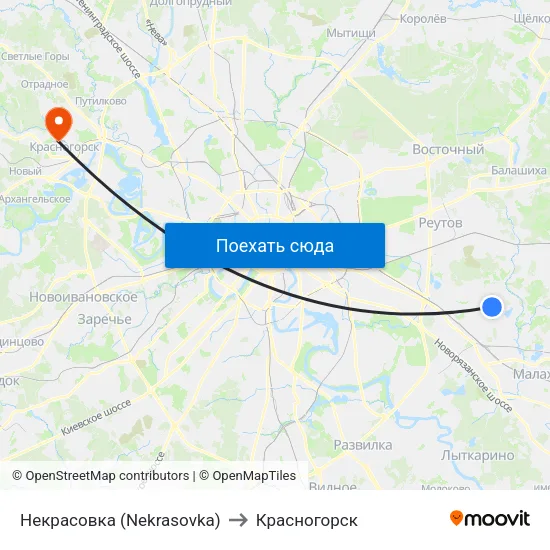 Некрасовка (Nekrasovka) to Красногорск map