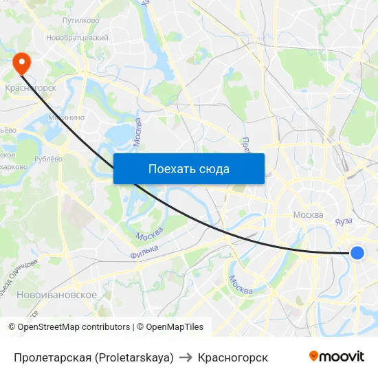 Пролетарская (Proletarskaya) to Красногорск map