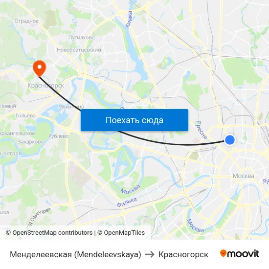 Менделеевская (Mendeleevskaya) to Красногорск map