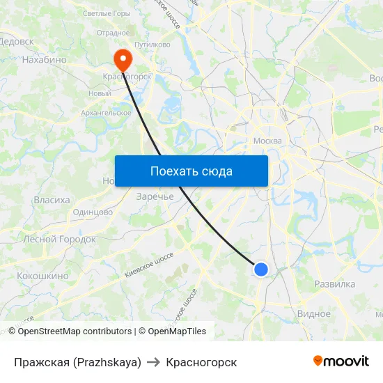 Пражская (Prazhskaya) to Красногорск map