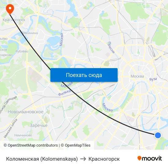 Коломенская (Kolomenskaya) to Красногорск map