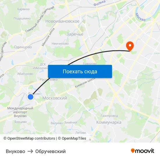 Внуково to Обручевский map
