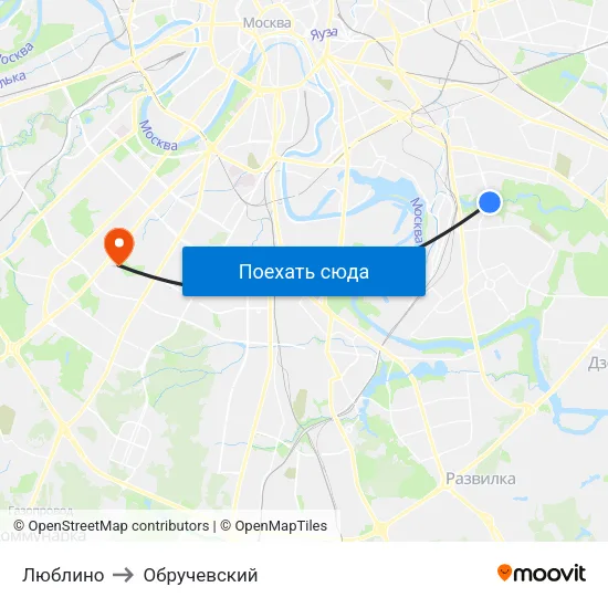 Люблино to Обручевский map