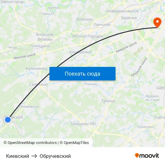 Киевский to Обручевский map