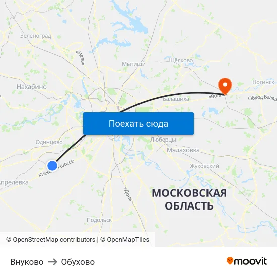 Внуково to Обухово map