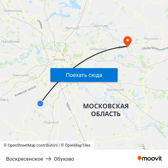 Воскресенское to Обухово map
