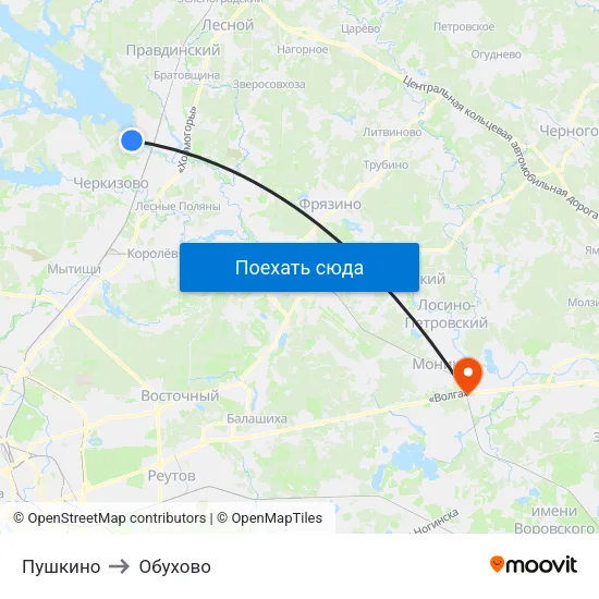 Пушкино to Обухово map