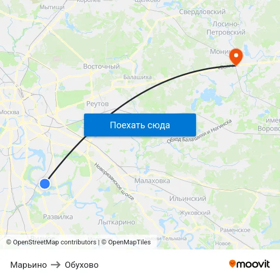 Марьино to Обухово map