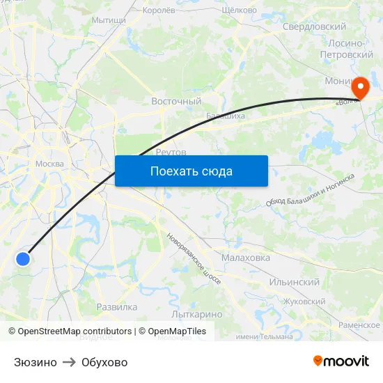 Зюзино to Обухово map