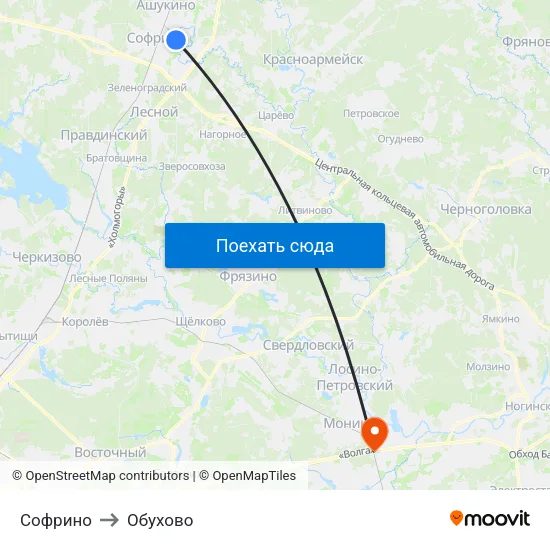 Софрино to Обухово map