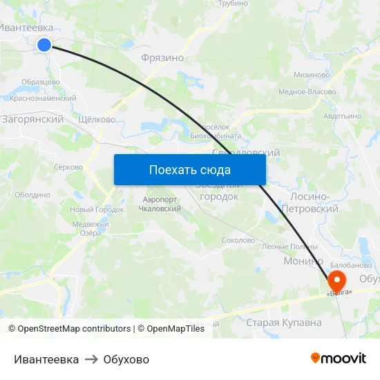 Ивантеевка to Обухово map