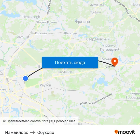 Измайлово to Обухово map