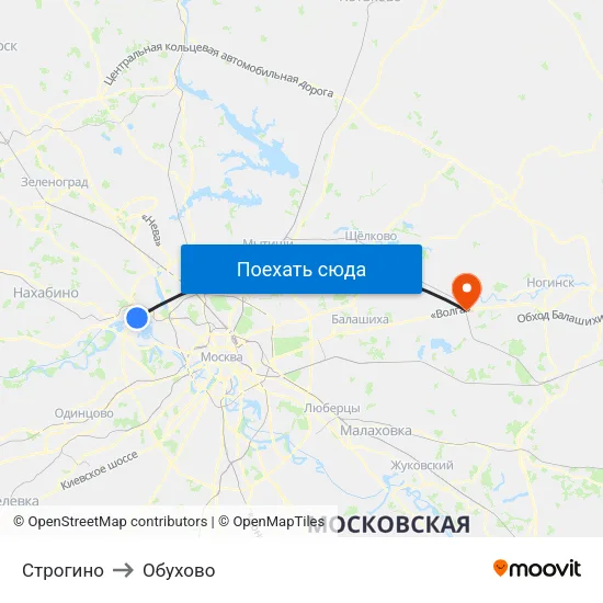 Строгино to Обухово map