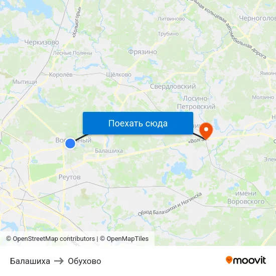 Балашиха to Обухово map
